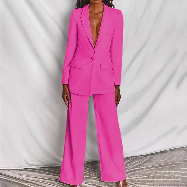 Damen Longline Blazer Set mit Weitbeinhose in Hot Pink