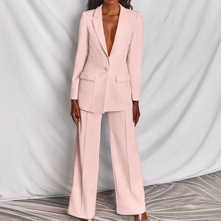 Damen Longline Blazer Set mit Weitbeinhose in Rosa