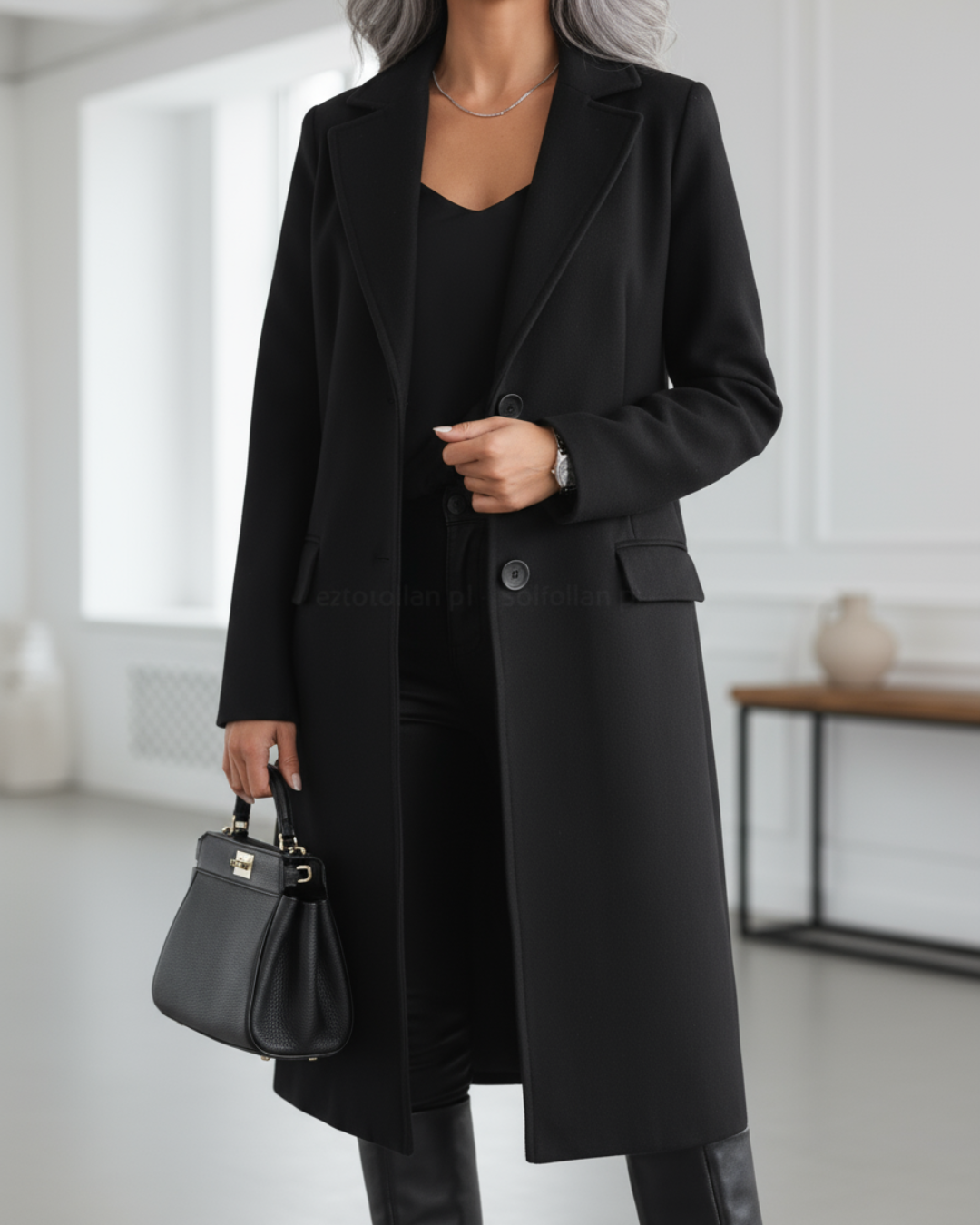 Damen Longline Übergangsjacke für Herbst in Schwarz