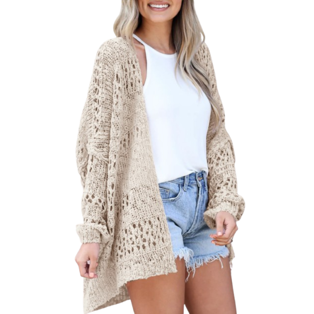 Damen Luftige Boho Strickjacke für den Herbst in Aprikose