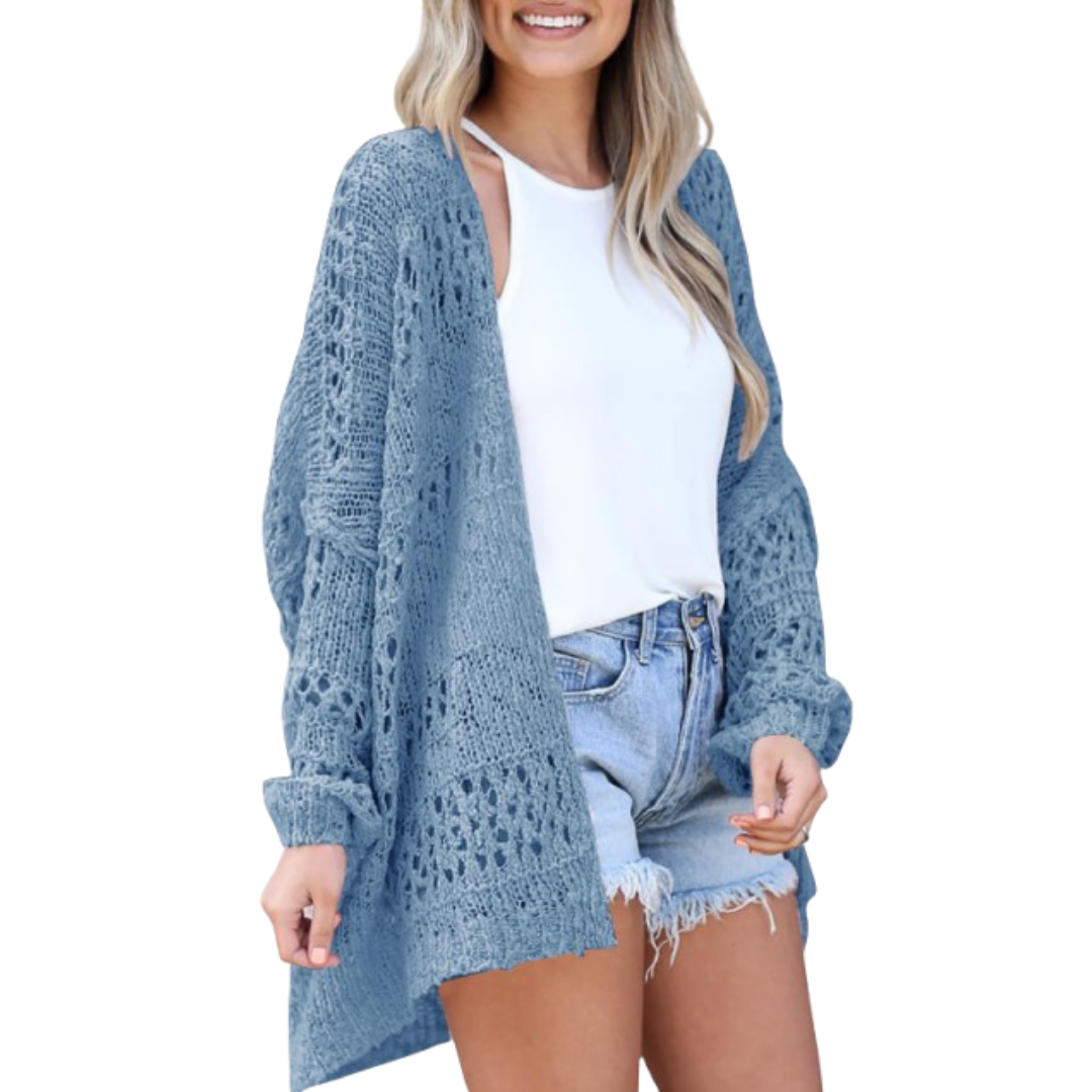 Damen Luftige Boho Strickjacke für den Herbst in Blau