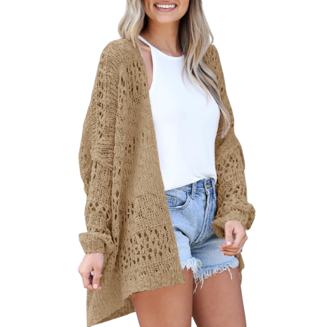Damen Luftige Boho Strickjacke für den Herbst in Braun