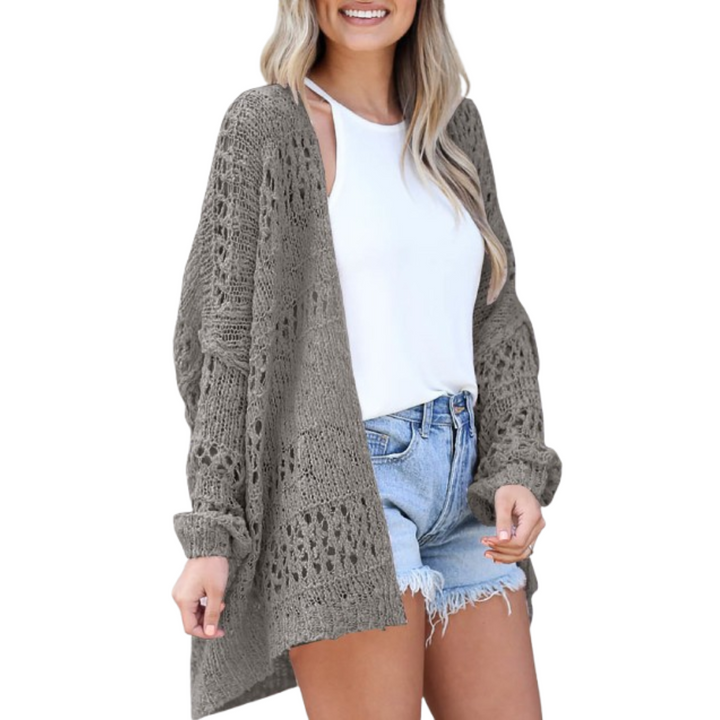 Damen Luftige Boho Strickjacke für den Herbst in Grau