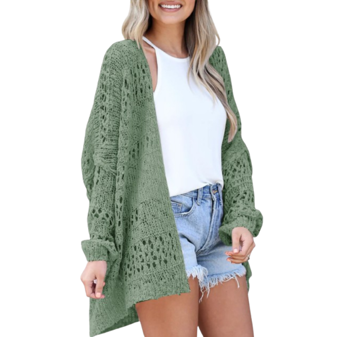Damen Luftige Boho Strickjacke für den Herbst in Grün