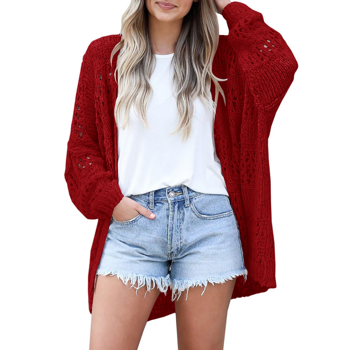 Damen Luftige Boho Strickjacke für den Herbst in Rot