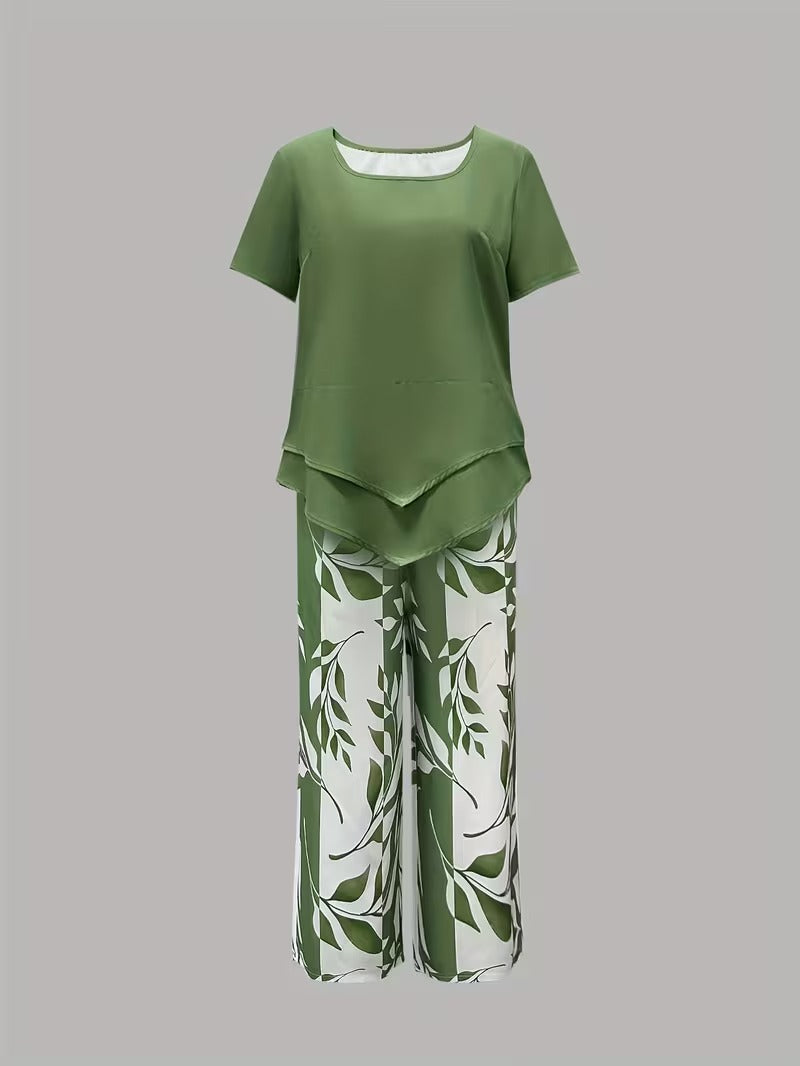 Damen Luftiges Blattdruck-Set (5)