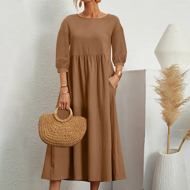 Damen Luftiges Leinensommerkleid in Braun