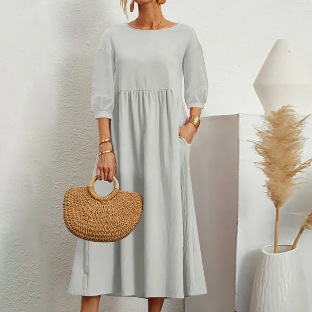 Damen Luftiges Leinensommerkleid in Grau