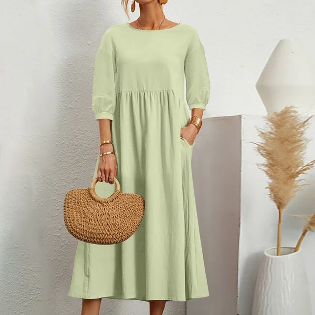 Damen Luftiges Leinensommerkleid in Grün