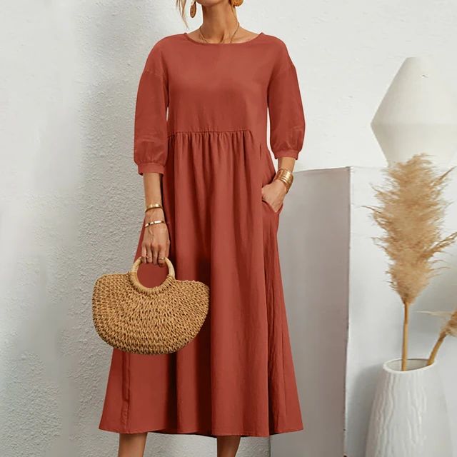 Damen Luftiges Leinensommerkleid in Orange