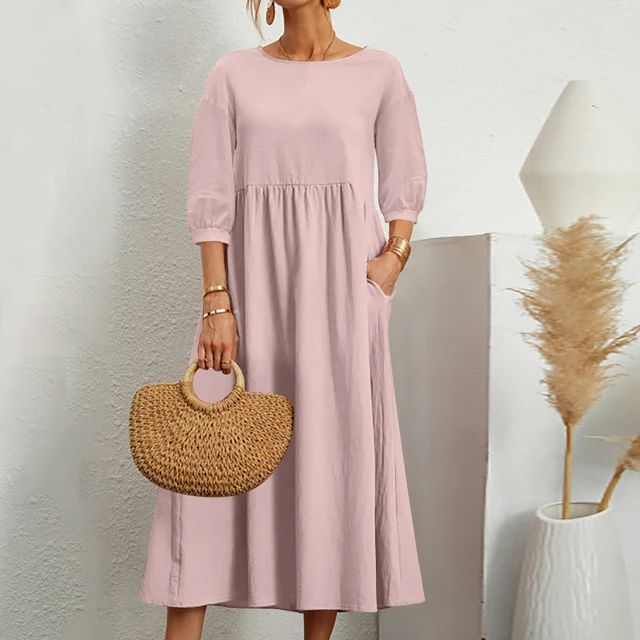 Damen Luftiges Leinensommerkleid in Rosa