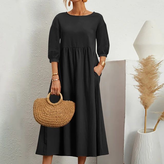 Damen Luftiges Leinensommerkleid in Schwarz