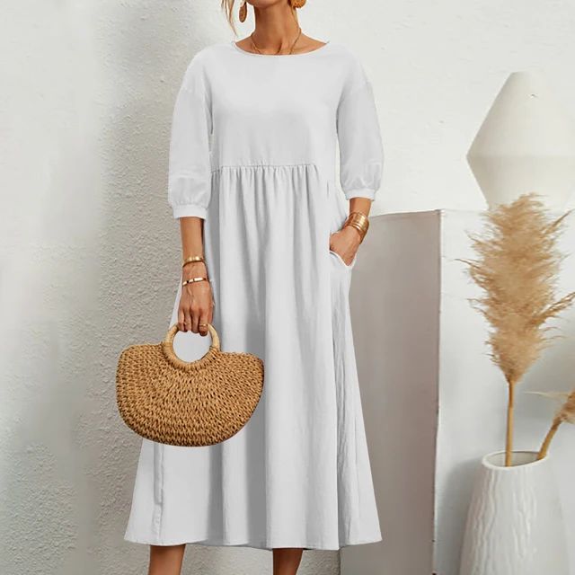 Damen Luftiges Leinensommerkleid in Weiß