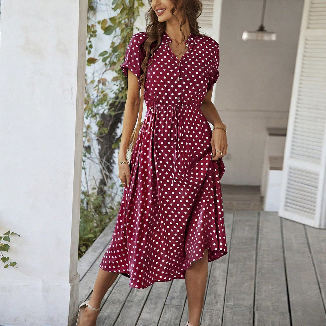 Damen Luftiges Pünktchen-Midikleid in Bordeaux