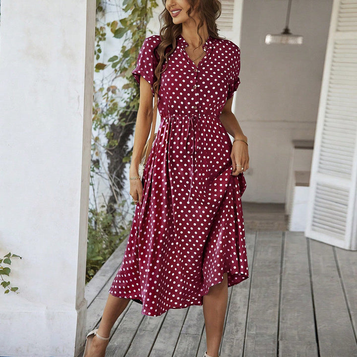 Damen Luftiges Pünktchen-Midikleid in Bordeaux