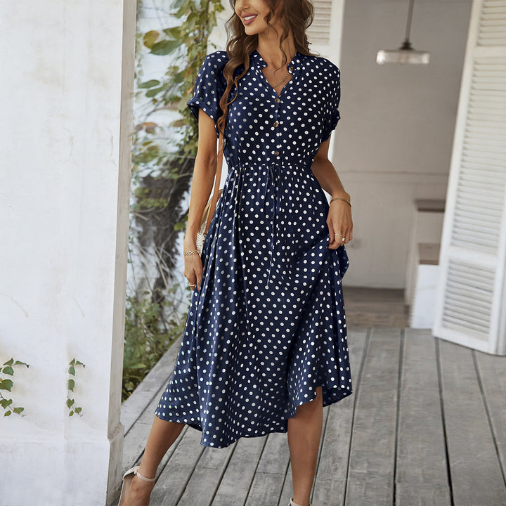 Damen Luftiges Pünktchen-Midikleid in Dunkelblau