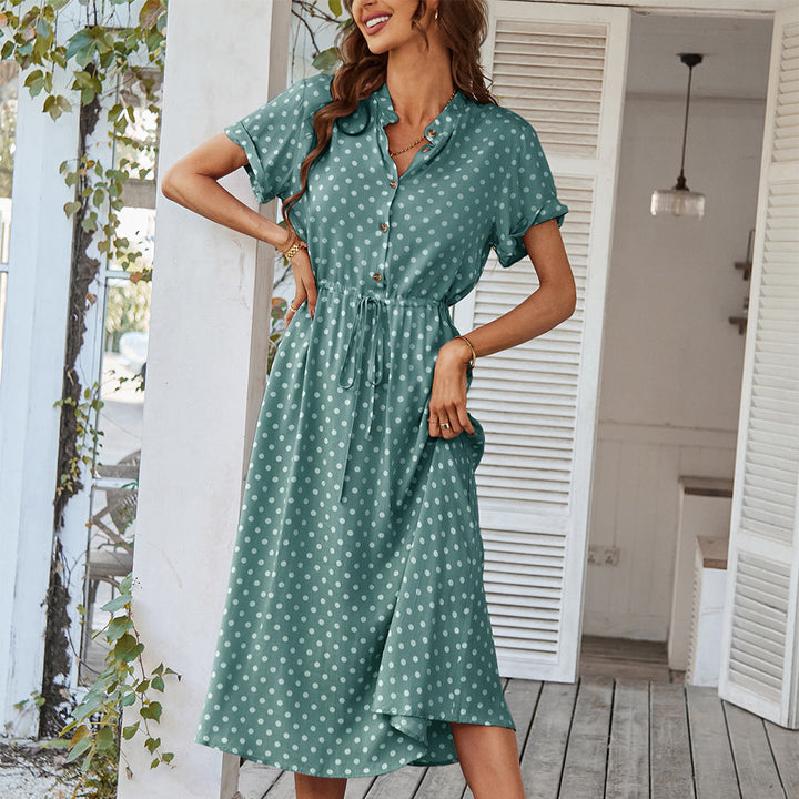 Damen Luftiges Pünktchen-Midikleid in Dunkelgrün
