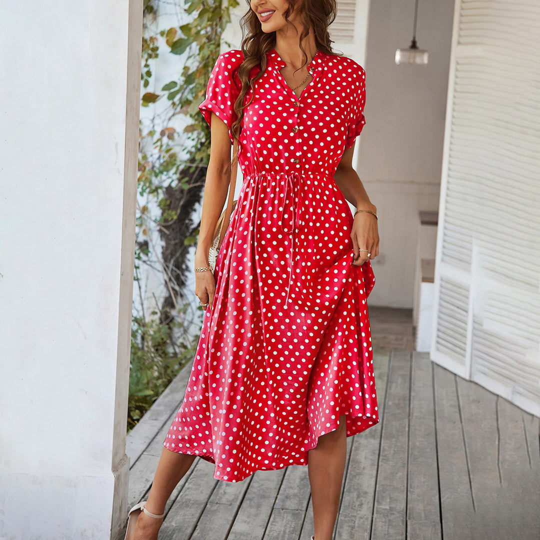Damen Luftiges Pünktchen-Midikleid in Rot