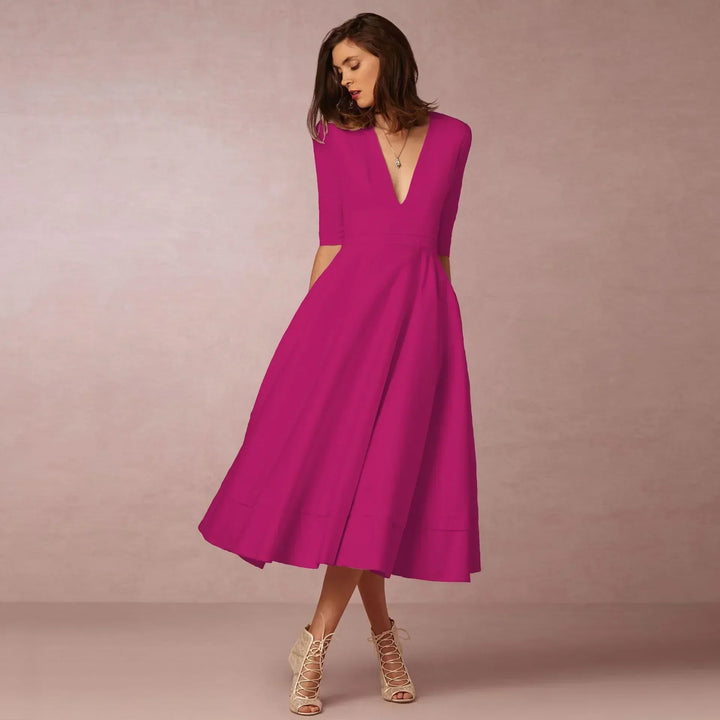 Damen Luftiges Sommer Midikleid in Dunkelrosa