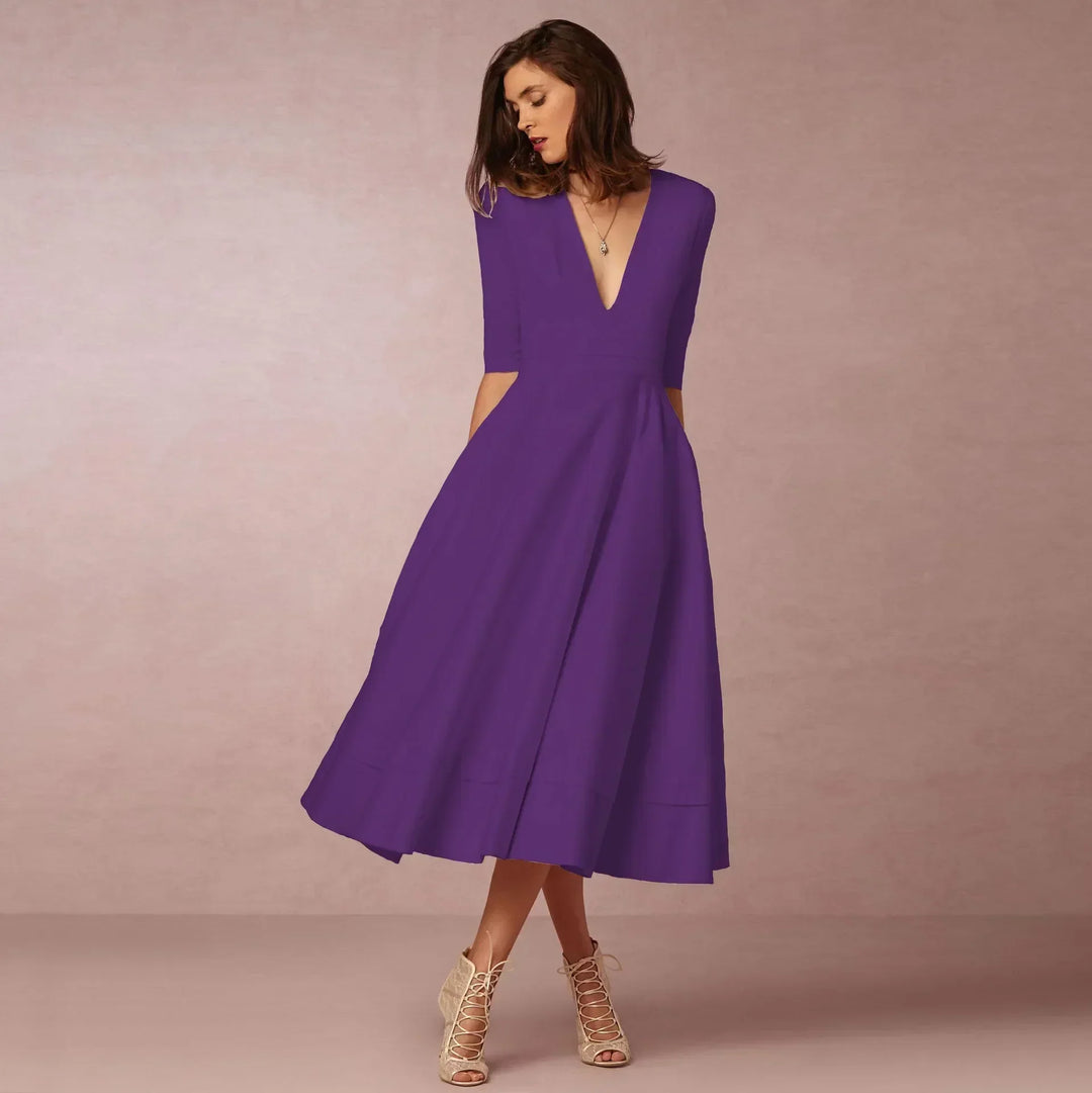 Damen Luftiges Sommer Midikleid in Malve