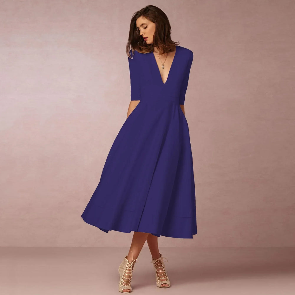 Damen Luftiges Sommer Midikleid in Marineblau
