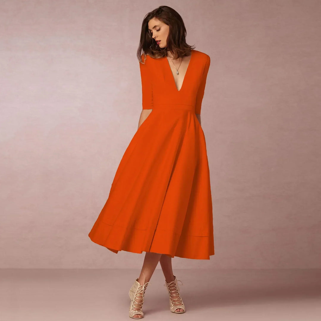 Damen Luftiges Sommer Midikleid in Orange