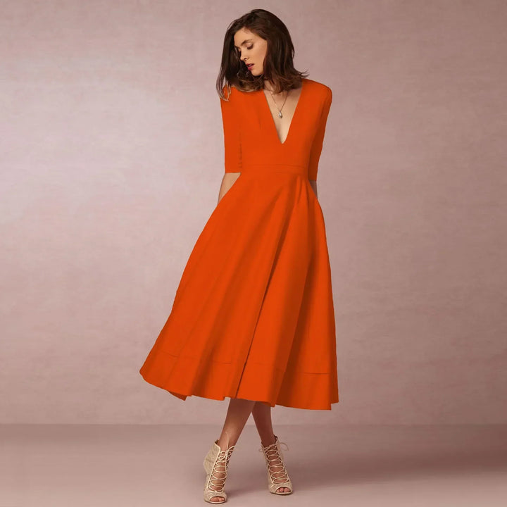 Damen Luftiges Sommer Midikleid in Orange