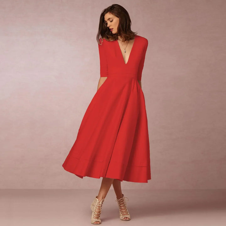 Damen Luftiges Sommer Midikleid in Rot