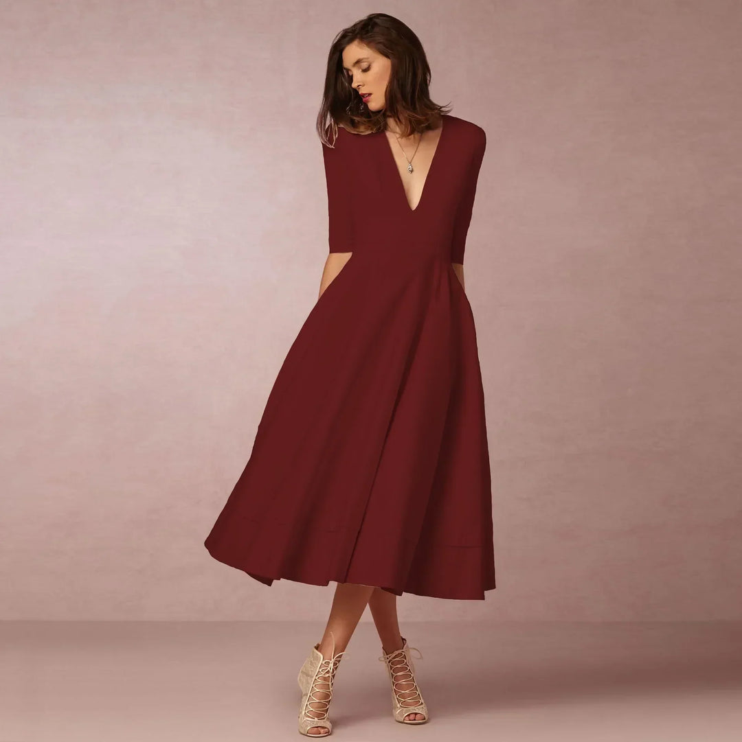 Damen Luftiges Sommer Midikleid in Rotwein