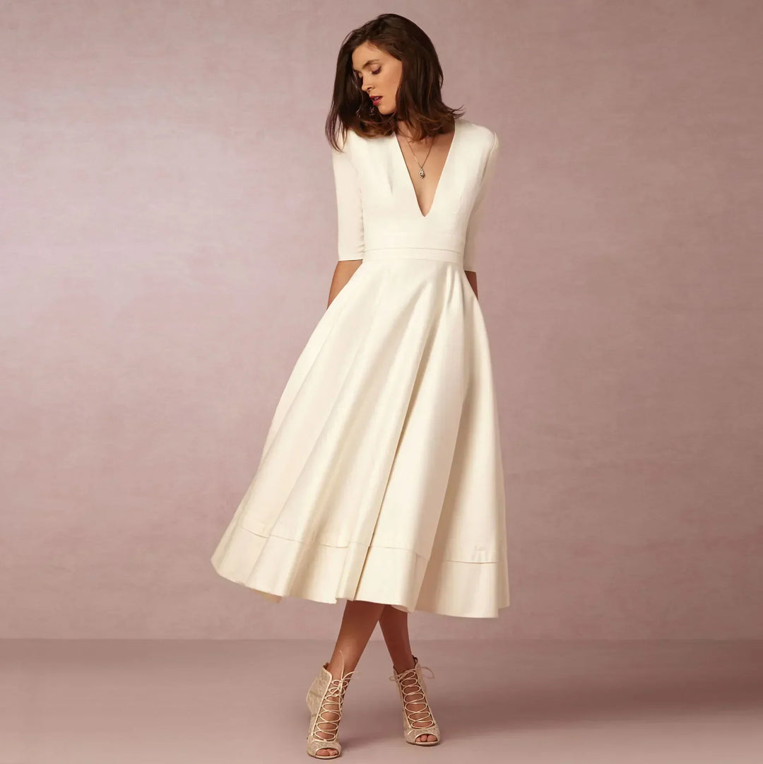 Damen Luftiges Sommer Midikleid in Weiß