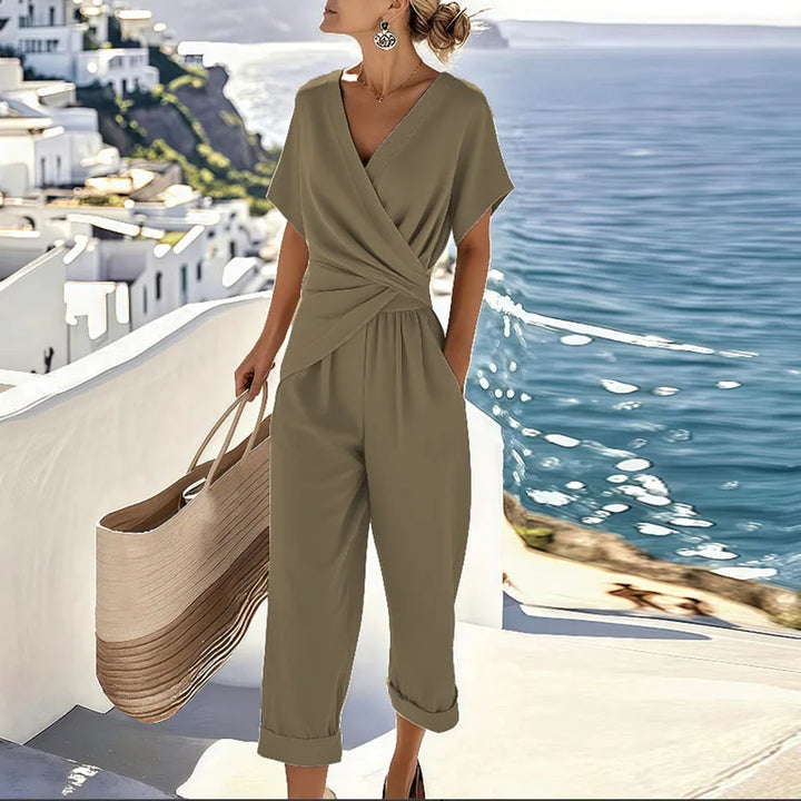 Damen luftiges Wickel-Set für Sommer in Khaki