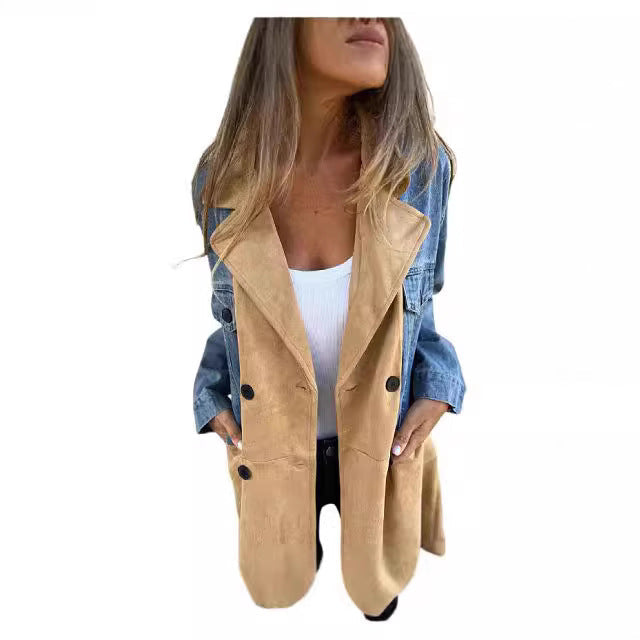 Damen Mantel aus Denim mit Wildleder-Einsatz (2)