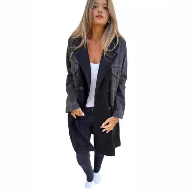 Damen Mantel aus Denim mit Wildleder-Einsatz (3)
