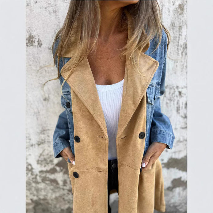 Damen Mantel aus Denim mit Wildleder-Einsatz (5)