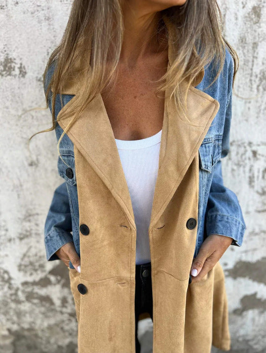 Damen Mantel aus Denim mit Wildleder-Einsatz in Marineblau