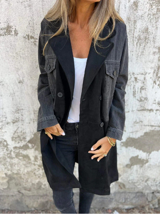 Damen Mantel aus Denim mit Wildleder-Einsatz in Schwarz