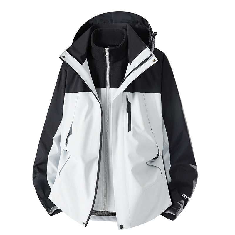 Damen Mantel mit abnehmbarer Fleece-Innenjacke für Outdoor in Grauweiß - Unisex