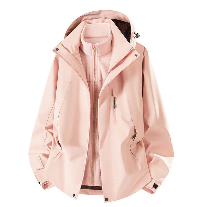Damen Mantel mit abnehmbarer Fleece-Innenjacke für Outdoor in Hibiskusrosa - Unisex