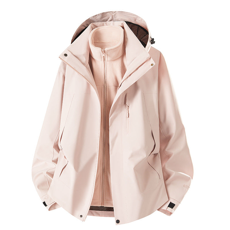 Damen Mantel mit abnehmbarer Fleece-Innenjacke für Outdoor in Kastanienrosa-Unisex