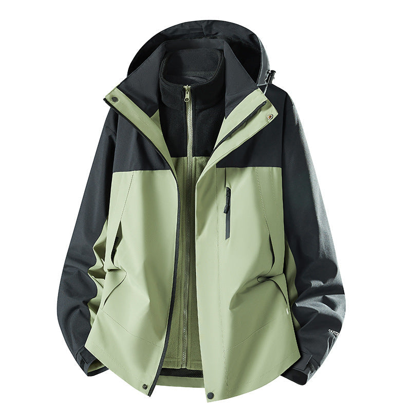 Damen Mantel mit abnehmbarer Fleece-Innenjacke für Outdoor in Matcha-Grün - Unisex