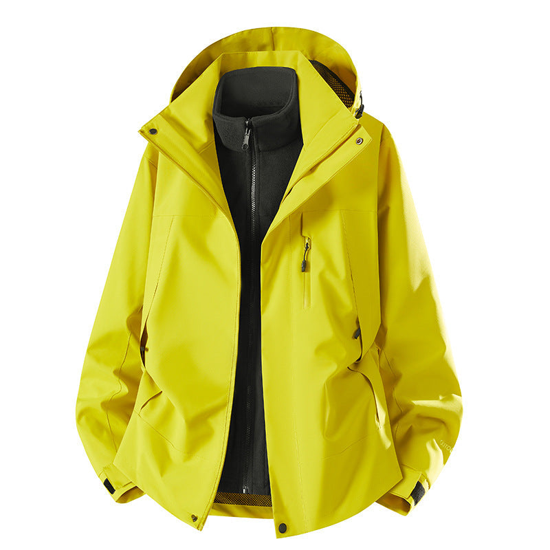Damen Mantel mit abnehmbarer Fleece-Innenjacke für Outdoor in Neongrün - Unisex