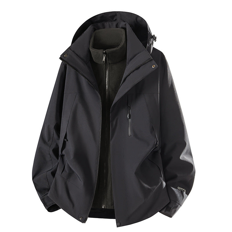 Damen Mantel mit abnehmbarer Fleece-Innenjacke für Outdoor in Schwarz - Unisex