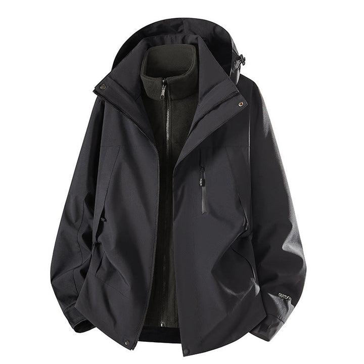 Damen Mantel mit abnehmbarer Fleece-Innenjacke für Outdoor in Schwarz - Unisex