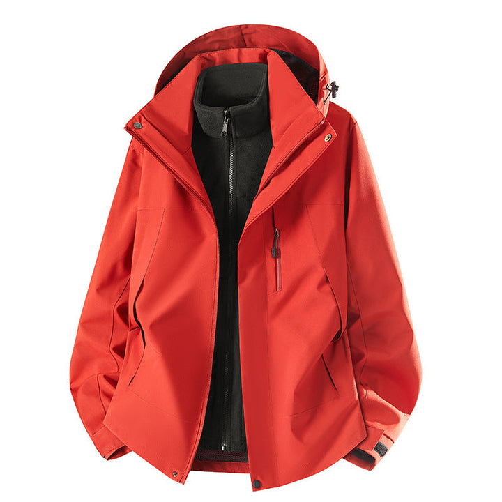 Damen Mantel mit abnehmbarer Fleece-Innenjacke für Outdoor in Zinnoberrot (Unisex)