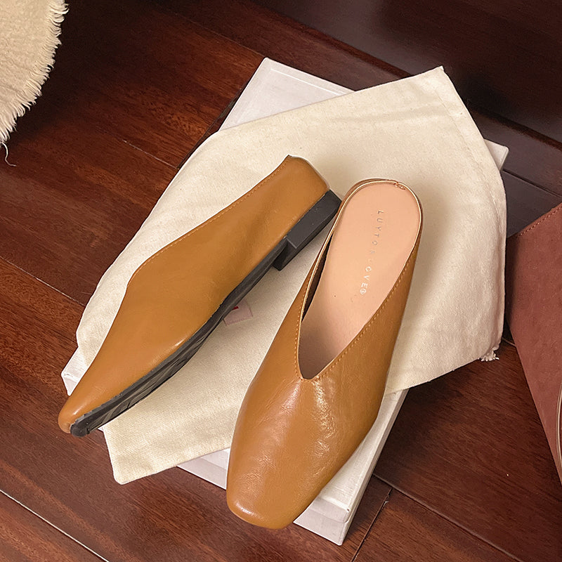 Damen Mary Jane Slip-On Lederschuhe in Braun