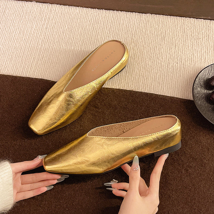 Damen Mary Jane Slip-On Lederschuhe in Goldfarben