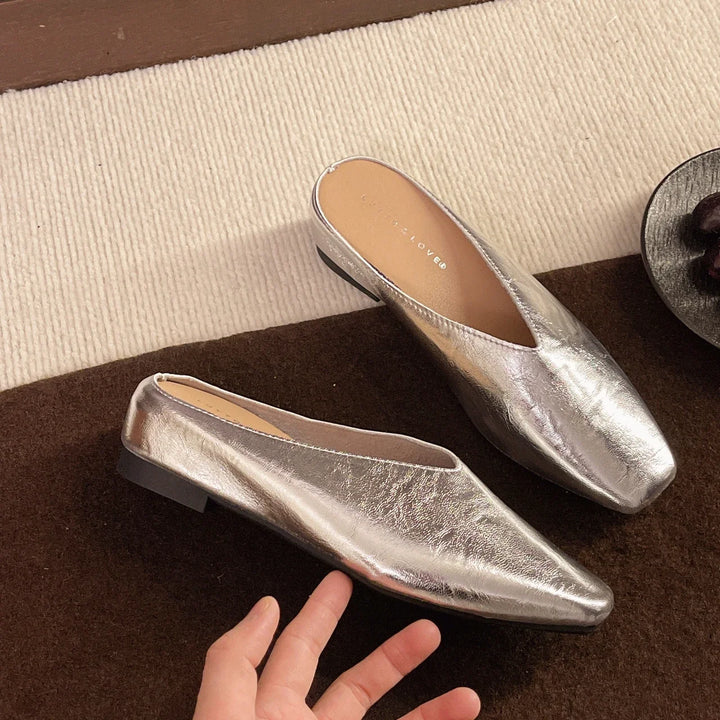 Damen Mary Jane Slip-On Lederschuhe in Silberfarben