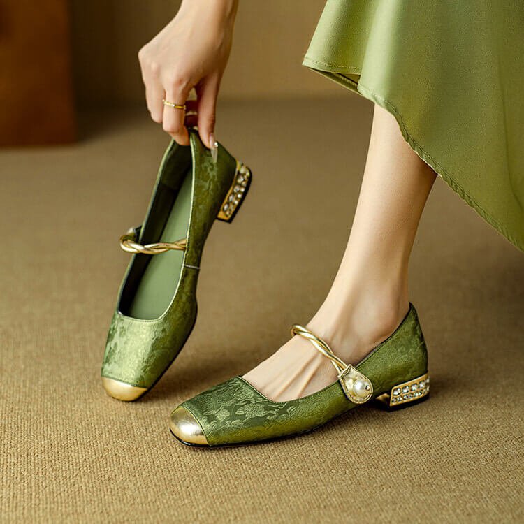 Damen Mary-Janes mit bestickter Satin für Sommer (7)