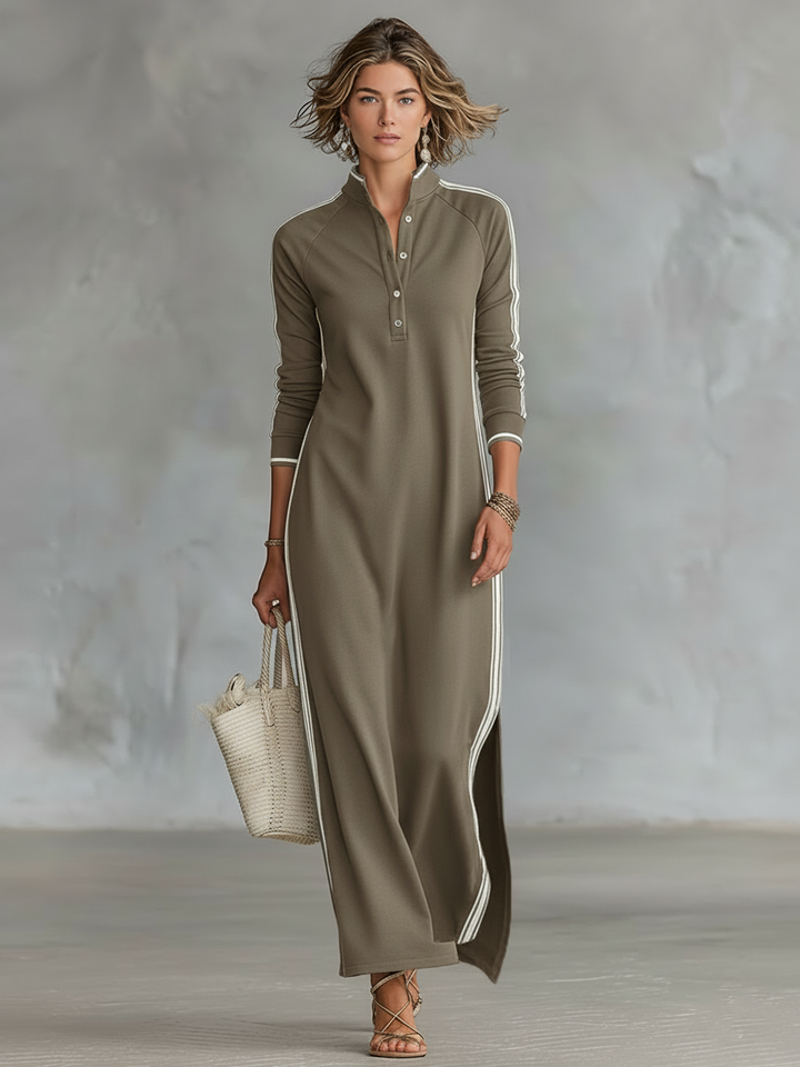 Damen Maxi Abendkleid im minimalistischen Stil in Khaki
