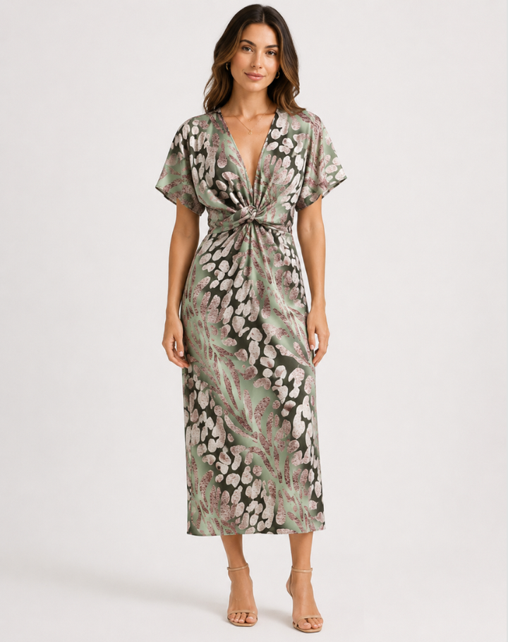 Damen Maxi Cocktailkleid mit Wickelausschnitt in Grün